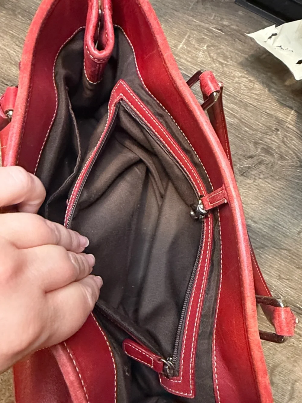 Coach Red Leather Tote with Signature Hangtag